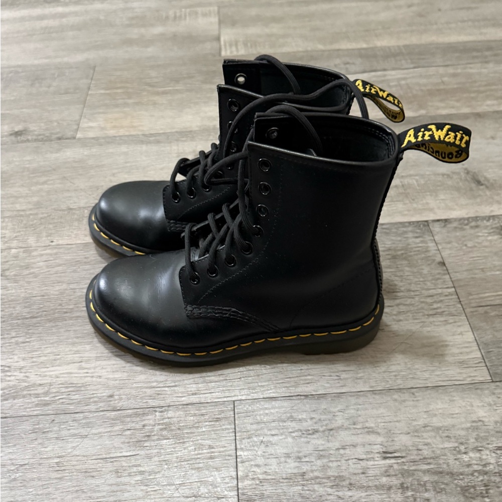 Dr. Martens 8 eye Black Boots with Yellow Stitching UK 3